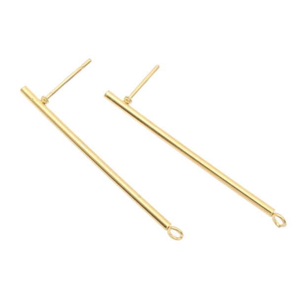 Paire Puce Longue tige 37 mm avec embouts Papillon  en Acier Inoxydable couleur Doré