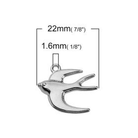 Pendentifs, breloques Oiseau Hirondelle couleur Argent Platine