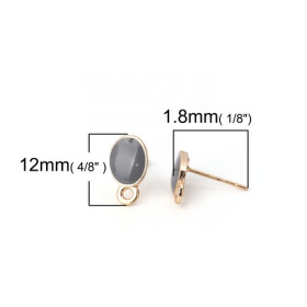 Supports de Boucle d'oreille puce Ovale style emaillé Gris  avec attache et embouts sur support doré