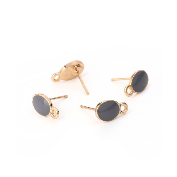 PS110111959 PAX 4 Supports de Boucle d'oreille puce Ovale style emaillé Gris sur support doré