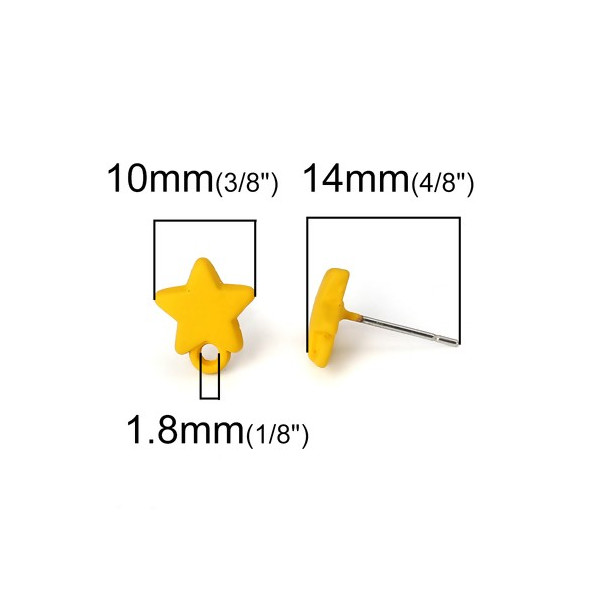 PS110116161 PAX 4 Boucles d'oreille clou puce Etoile 10 mm coloris Jaune Moutarde