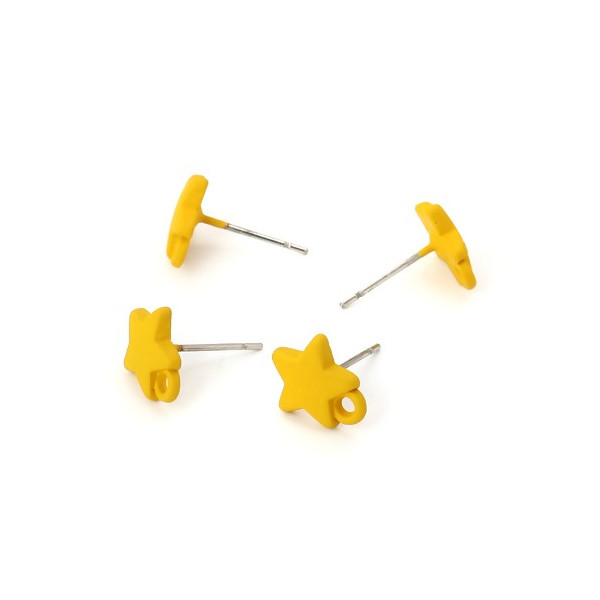 PS110116161 PAX 4 Boucles d'oreille clou puce Etoile 10 mm coloris Jaune Moutarde