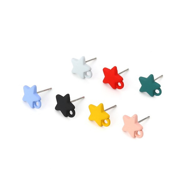 PS110116161 PAX 4 Boucles d'oreille clou puce Etoile 10 mm coloris Jaune Moutarde