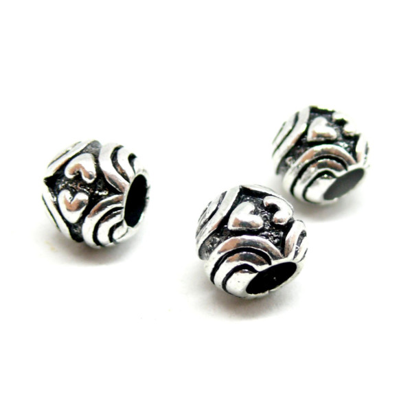 Perles Intercalaires Coeur Arty Grand Trou 4 mm – Métal Argent Antique