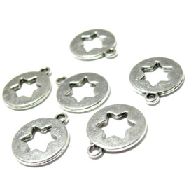 Pendentifs Médaillon Rond & Étoile 17x14,5mm – Métal Couleur Argent Platine
