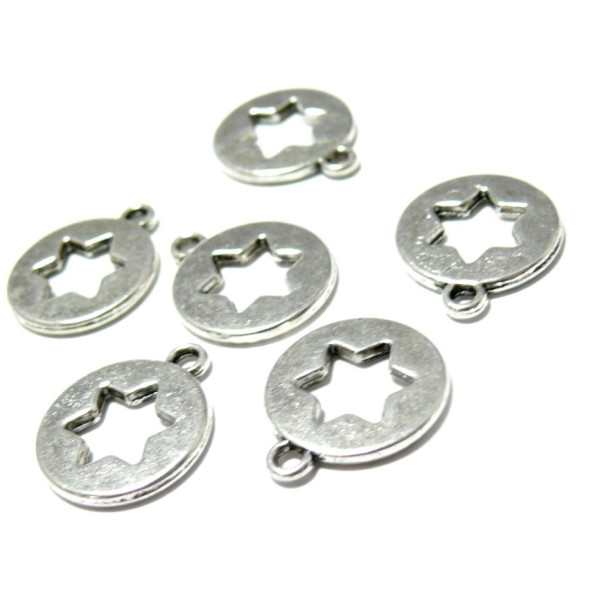 Pendentifs Médaillon Rond & Étoile 17x14,5mm – Métal Couleur Argent Platine