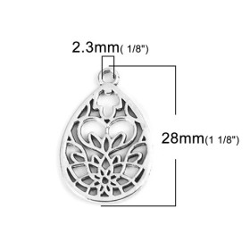 PS110213662  PAX 10 pendentifs  Goutte Travaillée Fleur Zen métal couleur Argent Antique