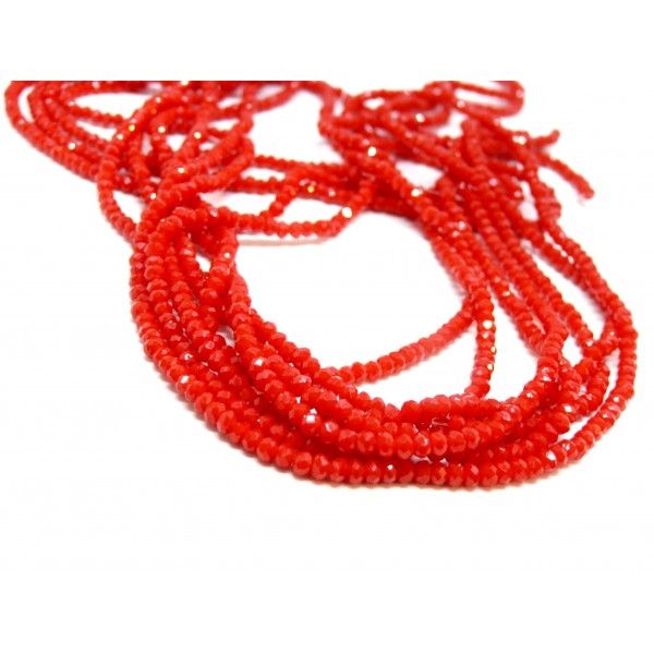 Perles Rondelles Verre Facettée Rouge 3 par 2mm