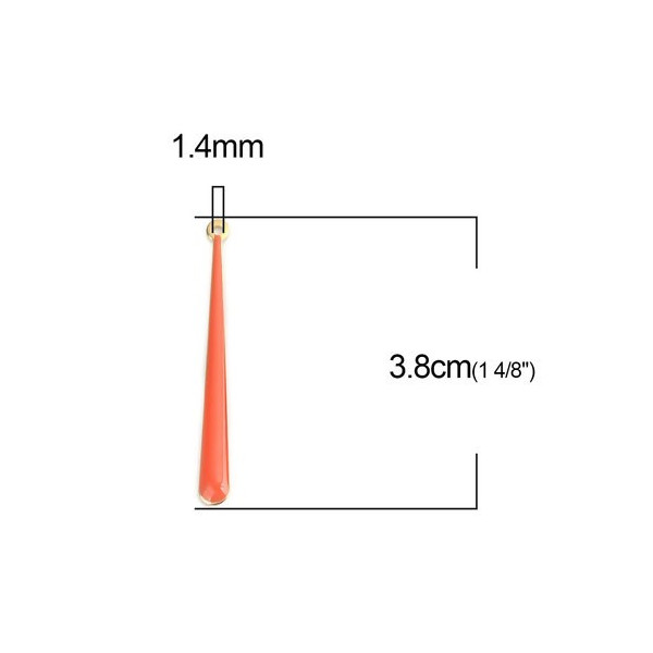 Sequins médaillons résine style émaillés Biface Goutte très longue Orange 38 mm sur une base en métal dore