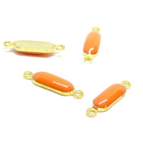150717093645 PAX 10 connecteurs résine style émaillés rectangle Orange 16 mm sur laiton doré