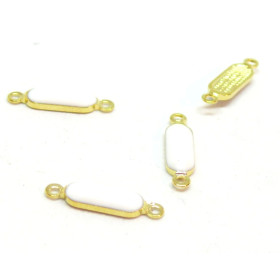 150717093645 PAX 10 connecteurs résine style émaillés rectangle Blanc 16 mm sur laiton doré