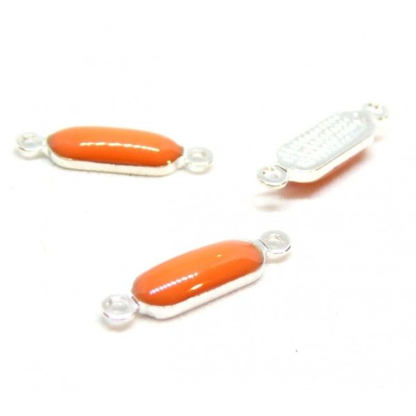 150717093645 PAX 10 connecteurs résine style émaillés rectangle Orange 16 mm sur laiton Coloris Argent Vif