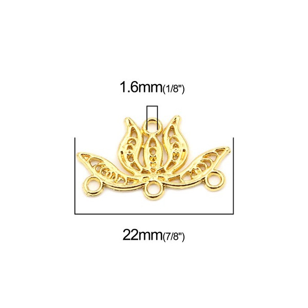 PS110257330 PAX 10 Pendentifs, Multiconnecteurs, Chandeliers Fleurs de Lotus 22 mm metal couleur Doré