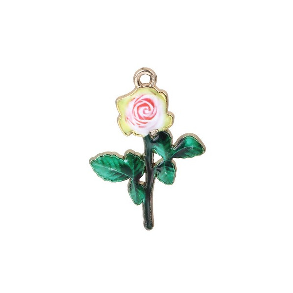 Pendentifs Fleur 29mm Résine Émaillée sur Métal Doré