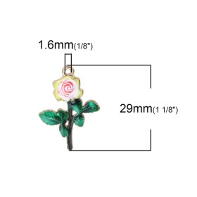 PS110101642 PAX 4 pendentifs Fleurs résine style émaillés 29 mm sur métal doré