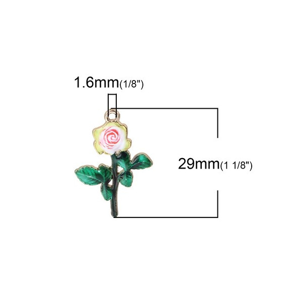 Pendentifs Fleur 29mm Résine Émaillée sur Métal Doré