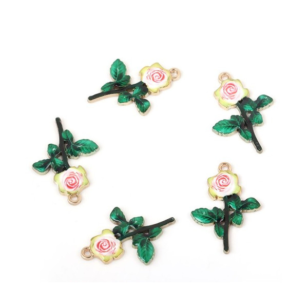 Pendentifs Fleur 29mm Résine Émaillée sur Métal Doré