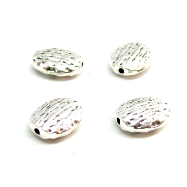 Perles Intercalaires Ovales Plates Martelées 13mm – Métal Argent Antique