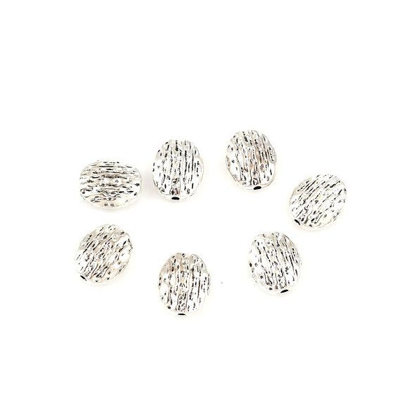 Perles Intercalaires Ovales Plates Martelées 13mm – Métal Argent Antique