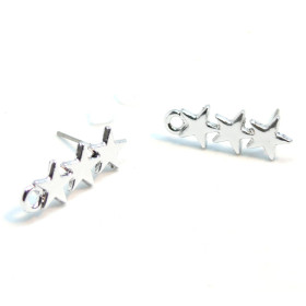 Boucles d'oreille Trio d'étoile 22mm couleur Argent Platine  avec attache et embouts poussoirs