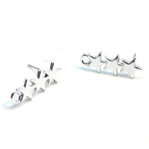 Boucles d'oreille Trio d'étoile 22mm couleur Argent Platine  avec attache et embouts poussoirs