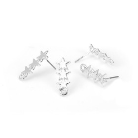 S110117085 PAX 10 Boucle d'oreille Trio d'étoile 22mm couleur Argent Platine avec attache et embouts poussoirs
