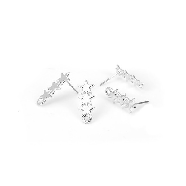 S110117085 PAX 10 Boucle d'oreille Trio d'étoile 22mm couleur Argent Platine avec attache et embouts poussoirs