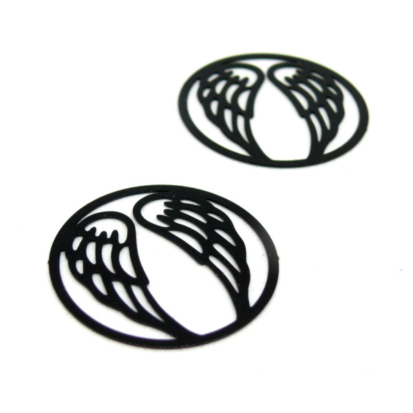 Estampes Connecteur Filigrane Médaillon Aile d’Ange 25mm Noir