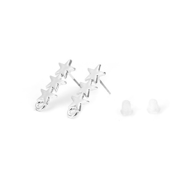 PS110117085 PAX 4 Boucles d'oreille Trio d'étoile 22mm couleur Argent Platine avec attache et embouts poussoirs