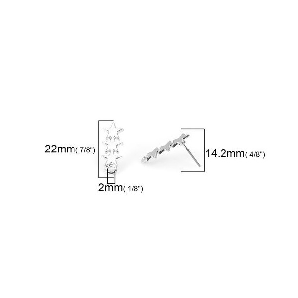 PS110117085 PAX 4 Boucles d'oreille Trio d'étoile 22mm couleur Argent Platine avec attache et embouts poussoirs