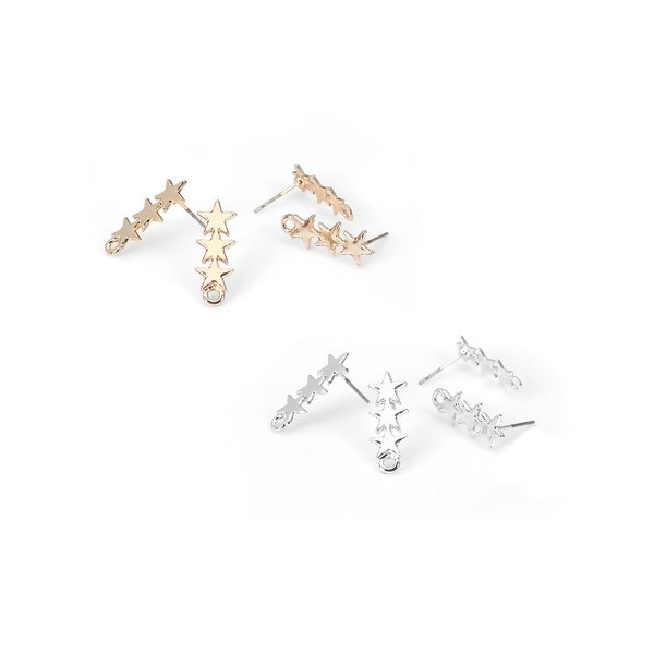 PS110117085 PAX 4 Boucles d'oreille Trio d'étoile 22mm couleur Argent Platine avec attache et embouts poussoirs