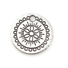 PS110117996 PAX 25 pendentifs, breloques Médaillon Travaillé 14 mm métal couleur Argent Antique