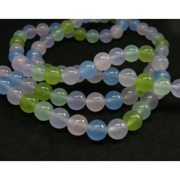 1 fil d'environ 48 perles rondes JADE Pastel Multicolores 8 mm couleur A30