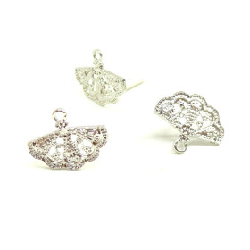 boucles d'oreille Puce Eventail avec attache coloris Argent Platine et embouts plastique