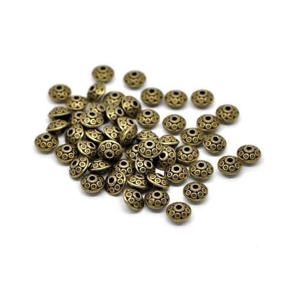 Perles intercalaires Rondelles Travaillées 6 par 4 mm métal couleur Bronze