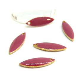 Sequins médaillons émaillés BIFACE NAVETTES FINES 16 par 5 mm Violet Orchidée sur une base en cuivrel Doré