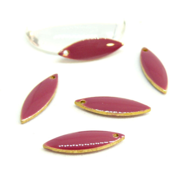 Sequins médaillons émaillés BIFACE NAVETTES FINES 16 par 5 mm Violet Orchidée sur une base en cuivrel Doré