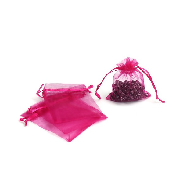 PS110221693 PAX 20 pochettes organza Fuschia  80 par 100mm pour bijoux , baptême, mariage