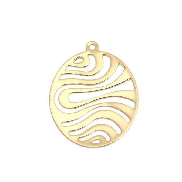 Estampes, pendentif, filigrane médaillon style Vague Art Déco 22 par 18mm Cuivre Doré 18KT