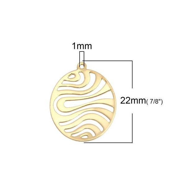 Estampes, pendentif, filigrane médaillon style Vague Art Déco 22 par 18mm Cuivre Doré 18KT
