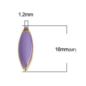 PS110238087 PAX 5 sequins médaillons émaillés BIFACE NAVETTES FINES 16 par 5 mm Violet Lilas sur une base en cuivrel Doré