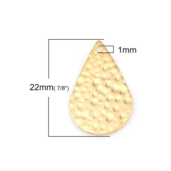 PS110134146 PAX 5 pendentifs Goutte Martelé 22 mm cuivre couleur Doré 18K