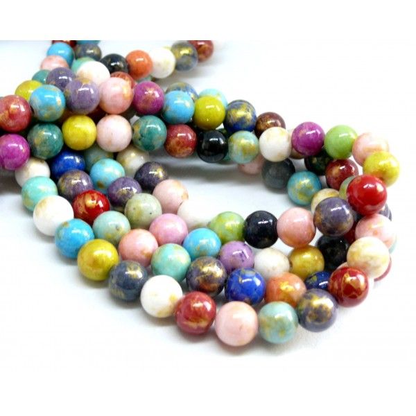 H23201D 1 fil d'environ 48 perles Jade Mashan Multicolores mordoré 8mm 