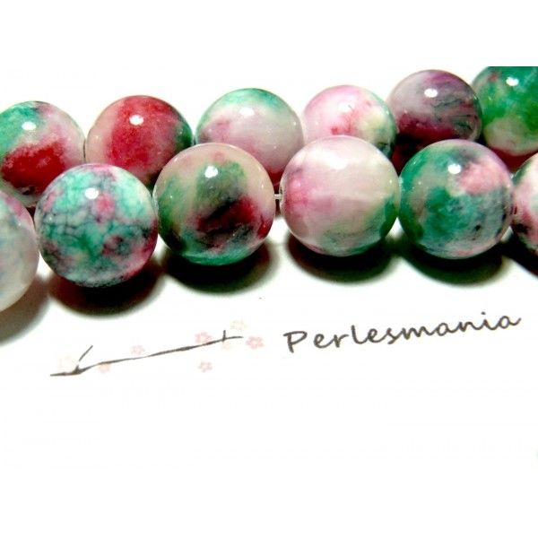 10 perles rondes 8mm jade teintée rose vert R73090