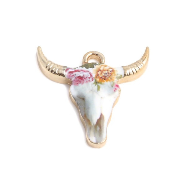 Pendentifs Buffalo, Buffle, Tete Vache, Boho Chic style emaillé 22mm, metal couleur Doré