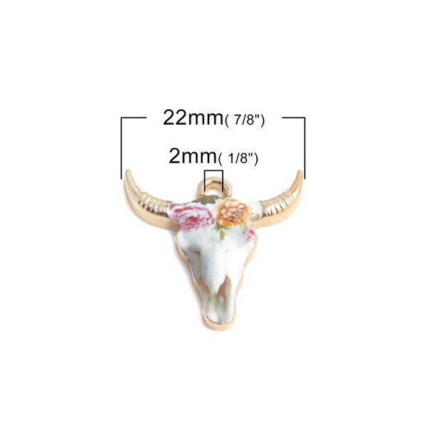 Pendentifs Buffalo, Buffle, Tete Vache, Boho Chic style emaillé 22mm, metal couleur Doré