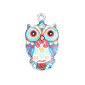 Pendentifs breloques Chouette, Hibou résine Emaillé 23 mm métal Argenté