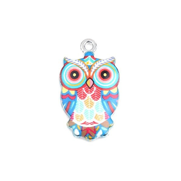 Pendentifs breloques Chouette, Hibou résine Emaillé 23 mm métal Argenté