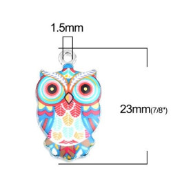 Pendentifs breloques Chouette, Hibou résine Emaillé 23 mm métal Argenté