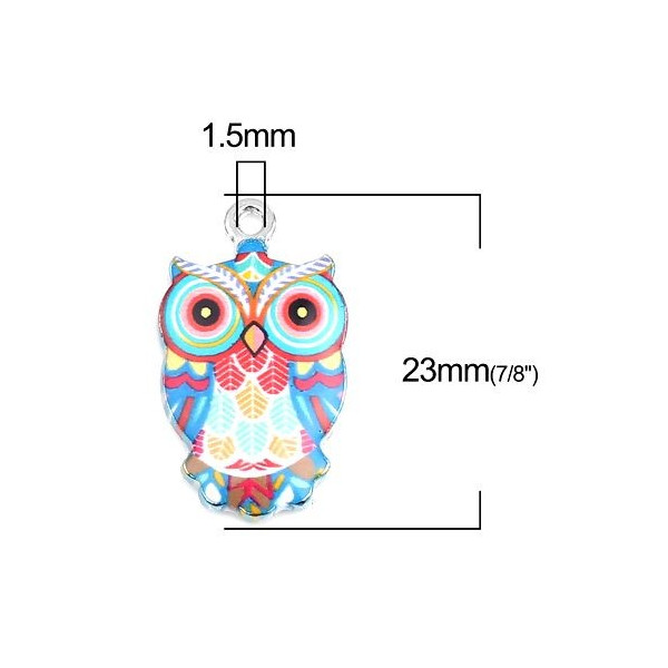 Pendentifs breloques Chouette, Hibou résine Emaillé 23 mm métal Argenté